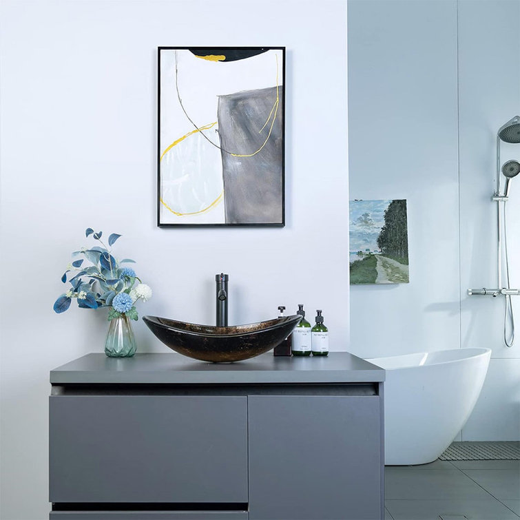 Minoky Boat Shape Bathroom Artistic Tempered Glass Vessel Sink with